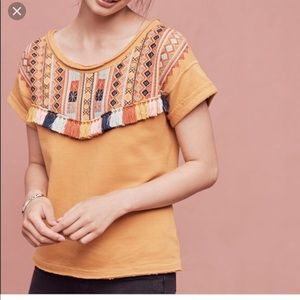 Anthropologie embroidered short sleeve sweater